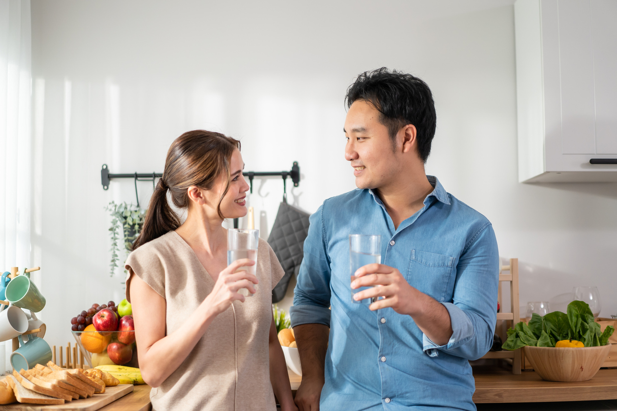 couple drinking water